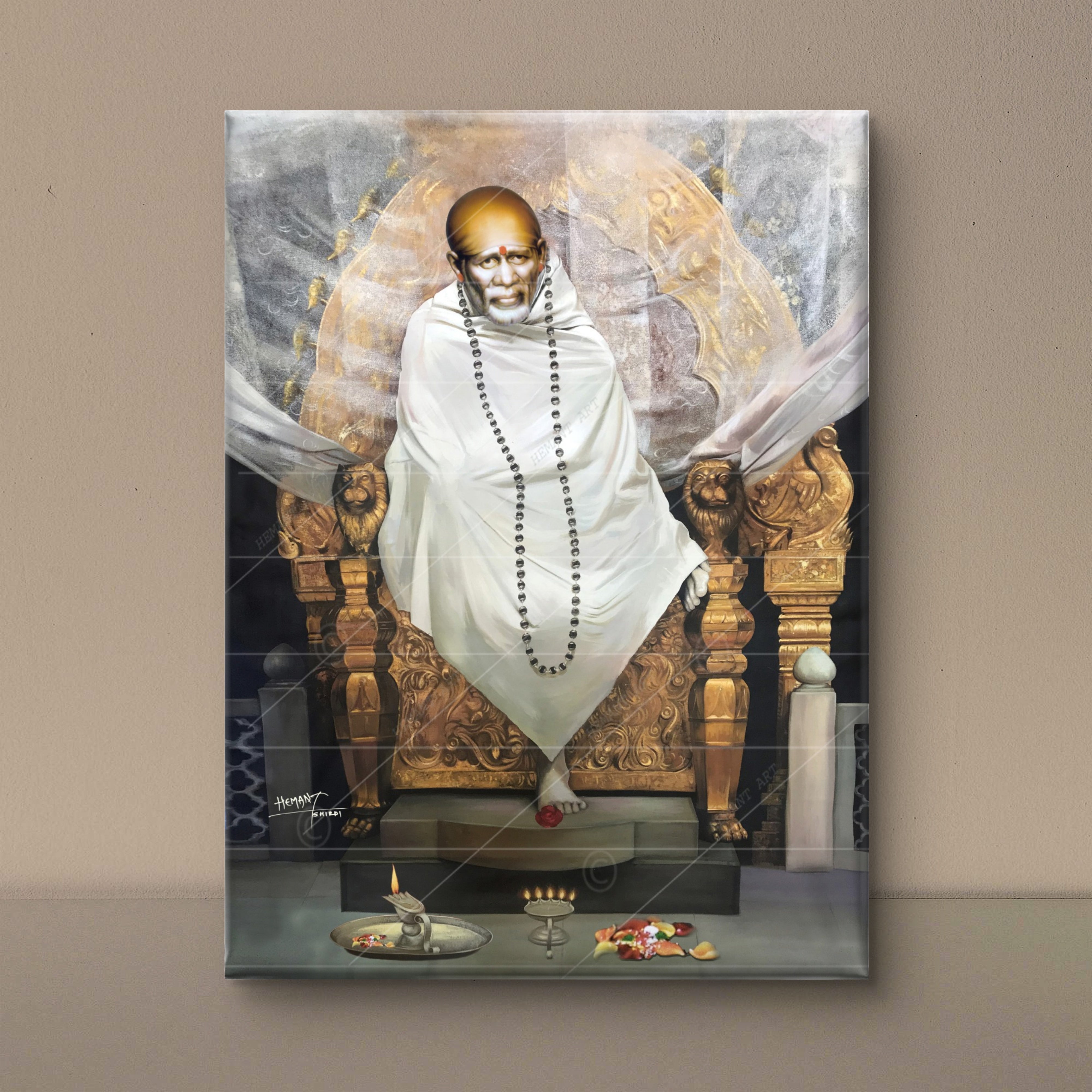 Hemant art Shirdi Sai Baba Samadhi Photo Canvas Wall Art – Spiritual Home Decor for Puja Room & Meditation Space